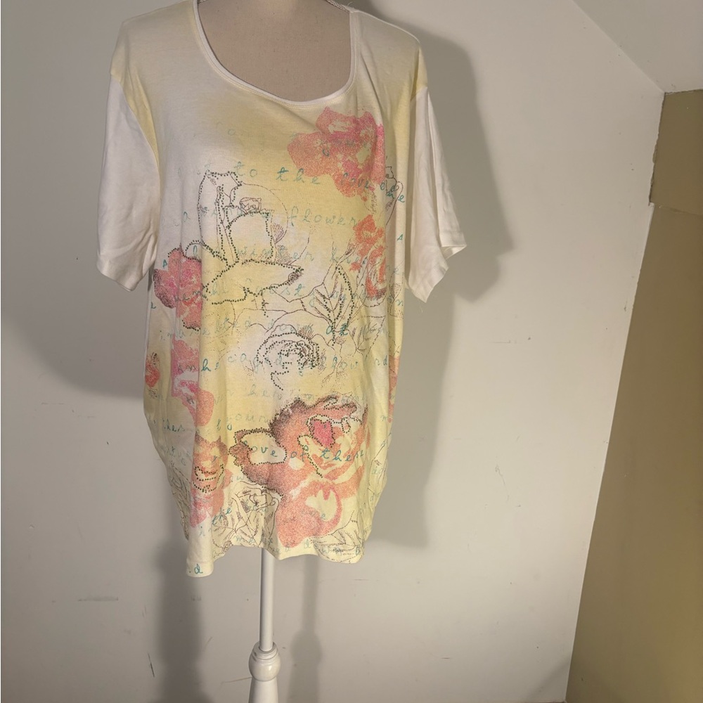 White floral women’s plus size 4x 26/28 by NY treads classic knit cotton t shirt